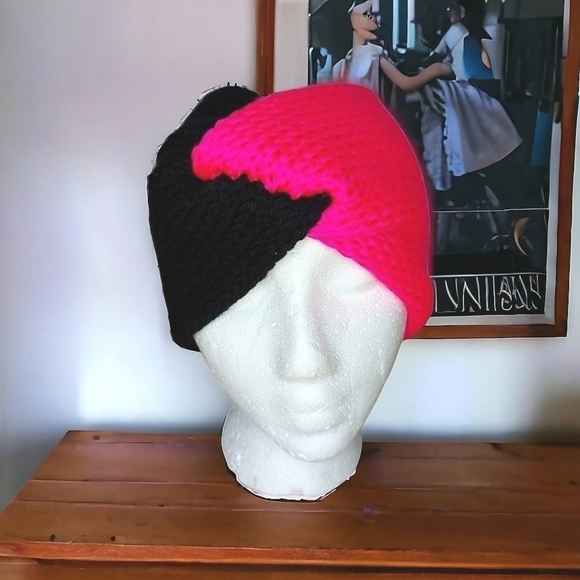 Handcrafted Neon Pink Black Twist Headband - Picture 2 of 6